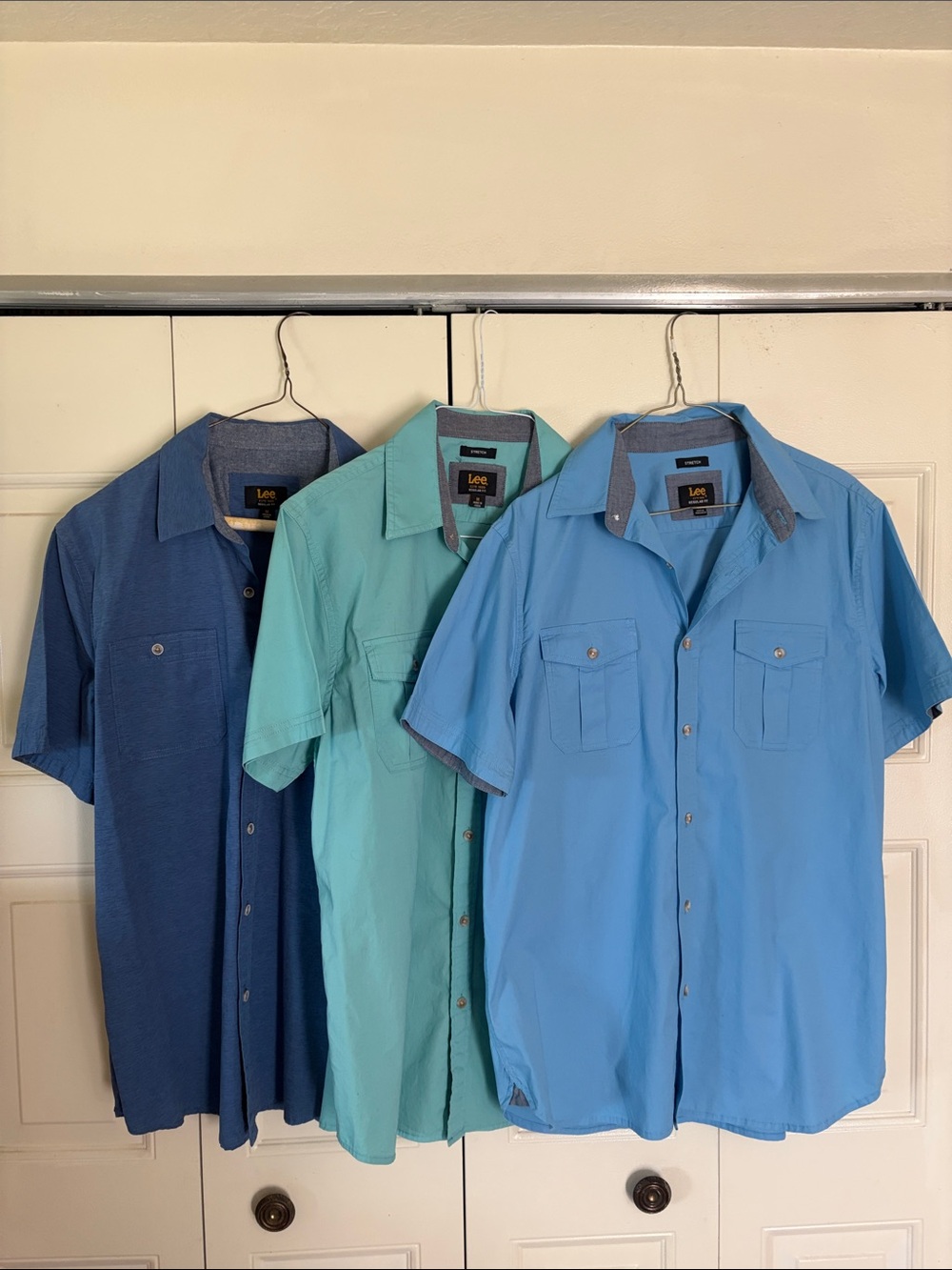 LEE Lot(3) Button Down Short Sleeved Stretch Causal Lightweight Regular FIT MED